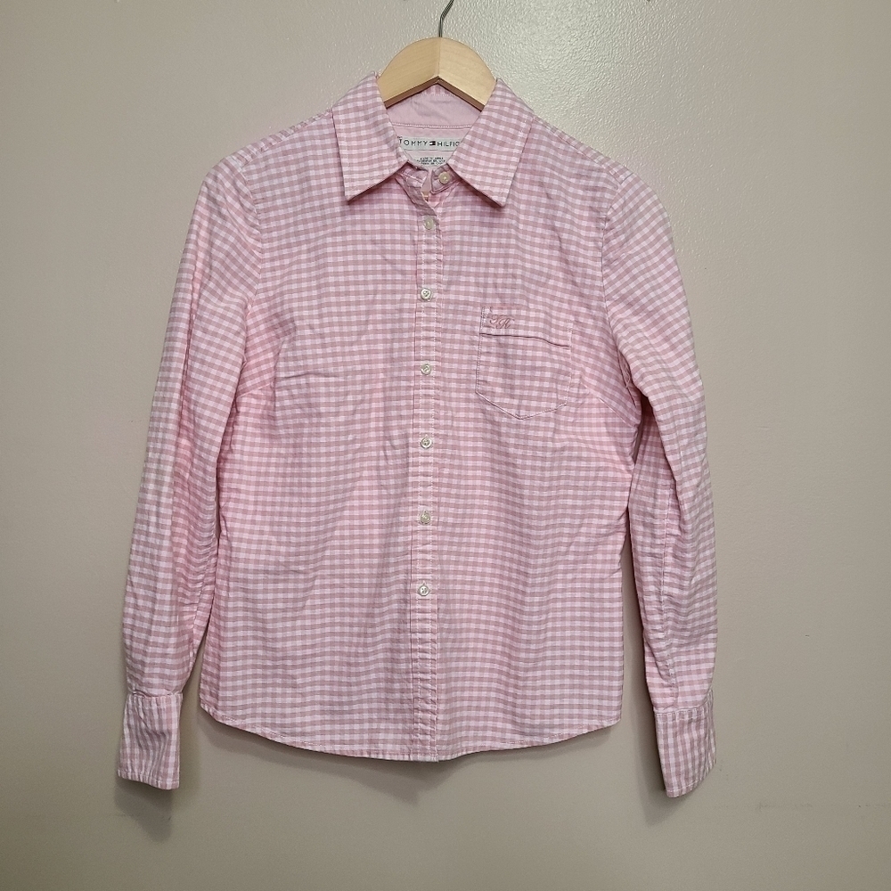 Tommy Hilfiger Pink & White Cotton Buffalo Plaid Button Down